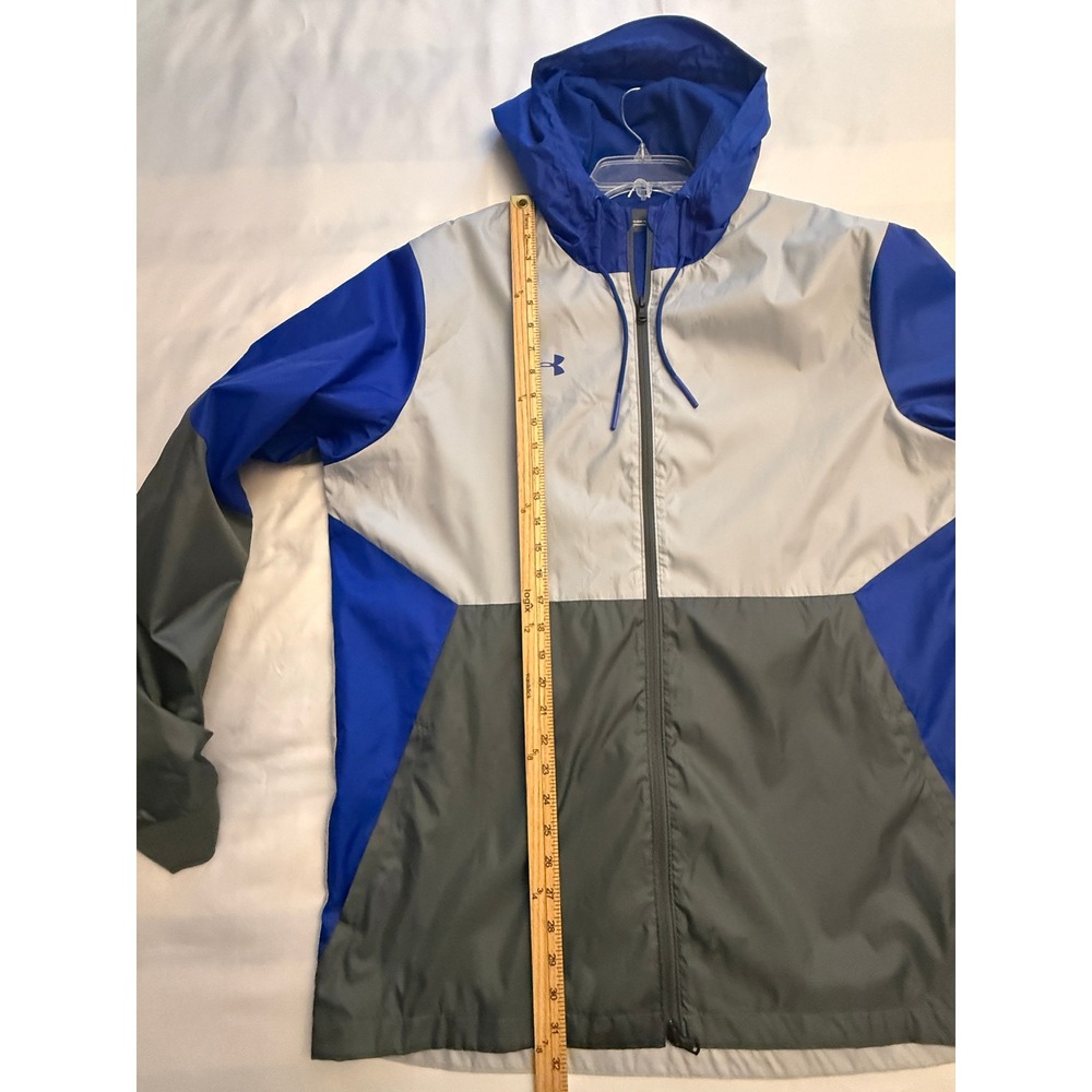 Under Armour Mens Windbreaker Jacket XLT Blue Silver Grey Hooded - Picture 7 of 11